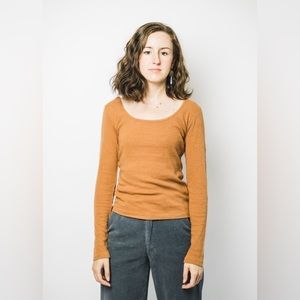 Mollusk Hemp Long Sleeve Rib Pointelle Trim Baby Tee in Orange Earth